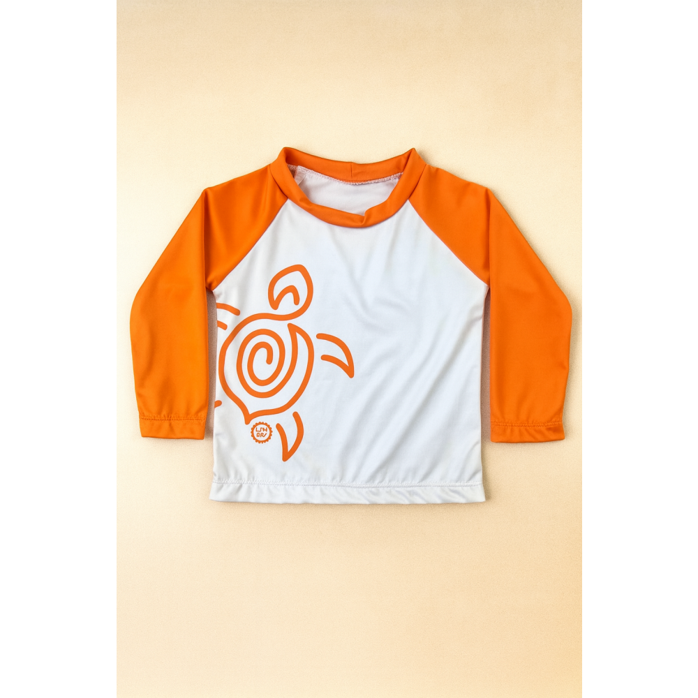 Camiseta Infantil Proteção Uv50+ Branco e Laranja de 01 até 03 anos 