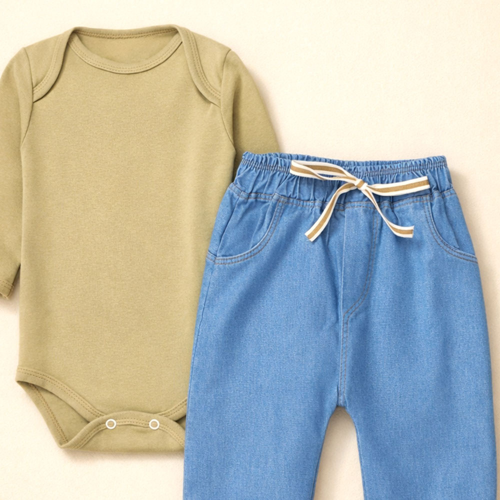 Conjunto 2 Peças Look Para Passeio Com Bebê Conforto Até 12 Meses Caqui