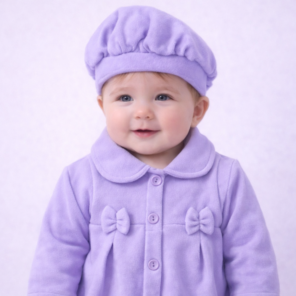 Casaco Soft Bebê Menina Inverno com Boina Elegante Lilás 