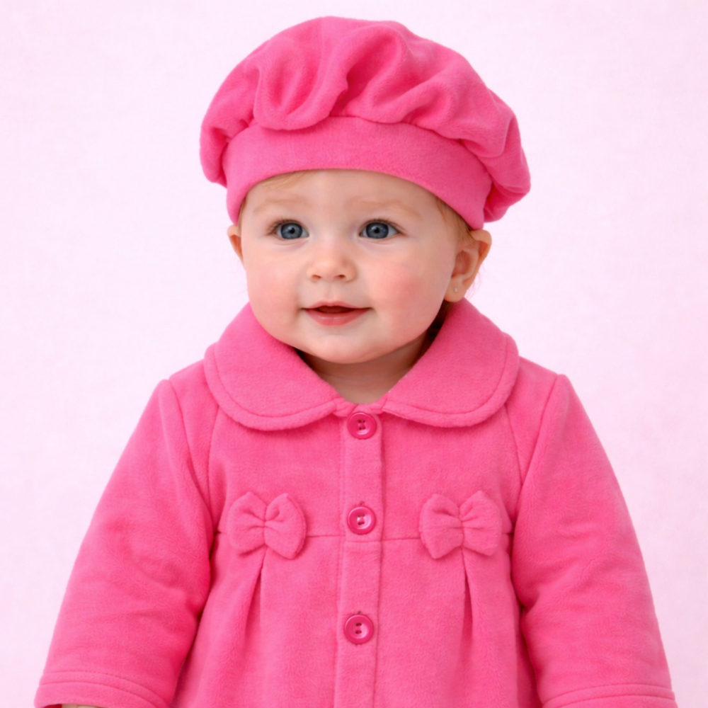 Casaco Soft Bebê Menina Inverno com Boina Elegante Rosa