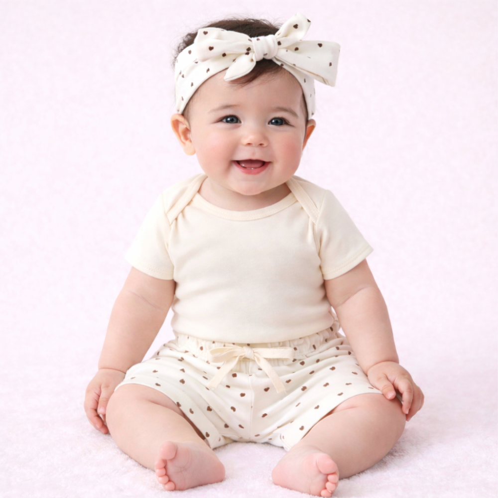 Shorts com Faixinha Minimalista Creme Para Bebês Até 12 Meses