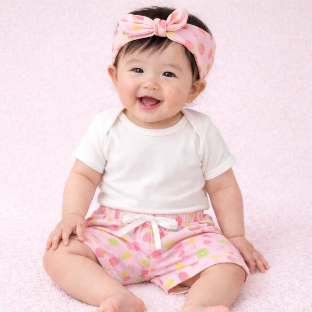 Shorts com Faixinha Minimalista Frutas Para Bebês Até 12 Meses