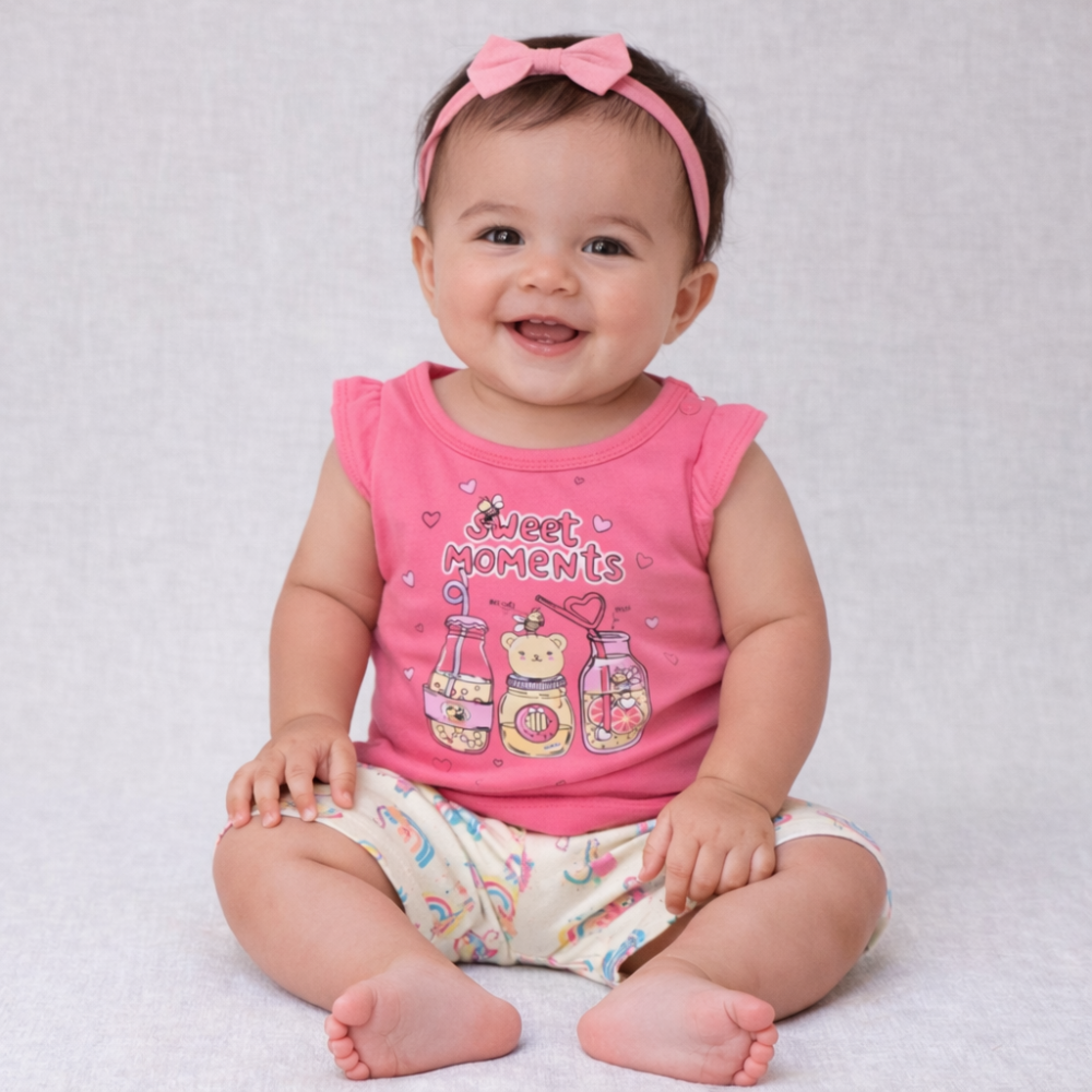 Conjunto Regatinha Bebê Menina Blusinha Cavada Shorts Cintura Alta Cereja