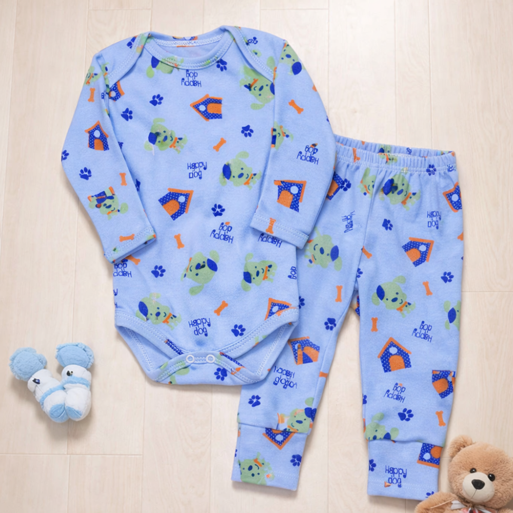 Conjunto Básico em Suedine Body Manga Longa e Calça com Pé Reversível Dog
