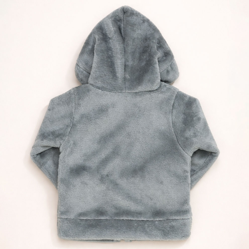 Jaqueta de Inverno Fleece Macio com Capuz Cinza Para Bebê Menino Até 12 Meses 