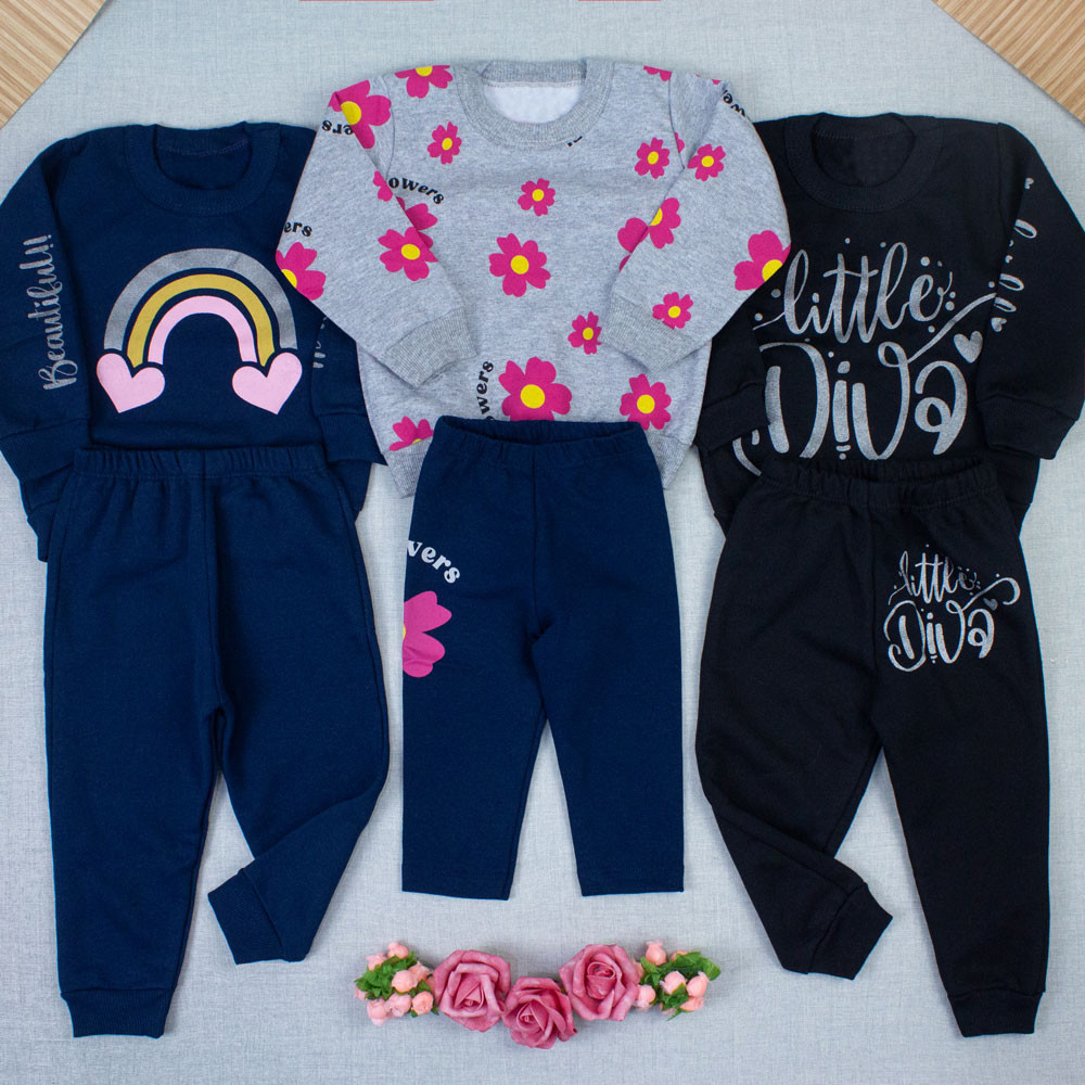 Conjunto Moletom Bebê Menina Inverno Estampado Mescla