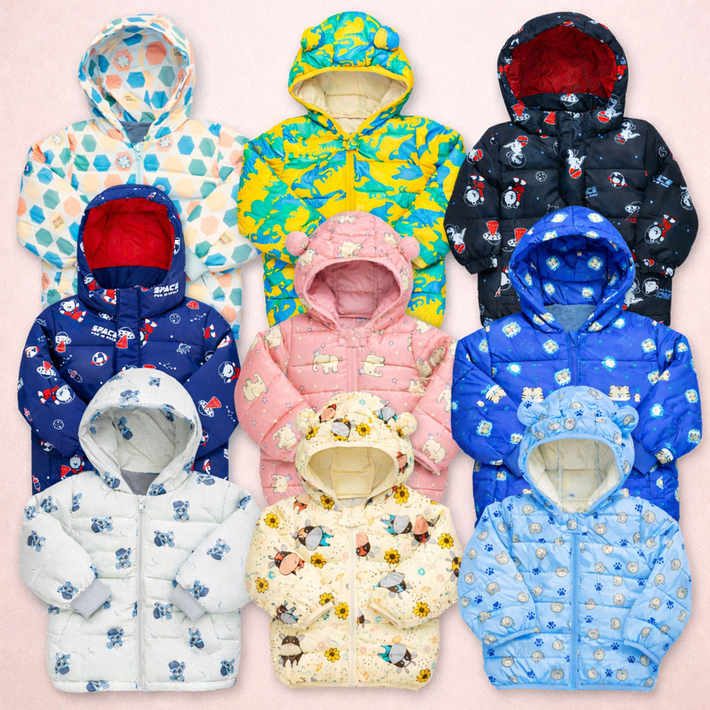 Jaqueta de Inverno Puffer Forrada Com Capuz Space Preto Para Bebês Até 3 Anos