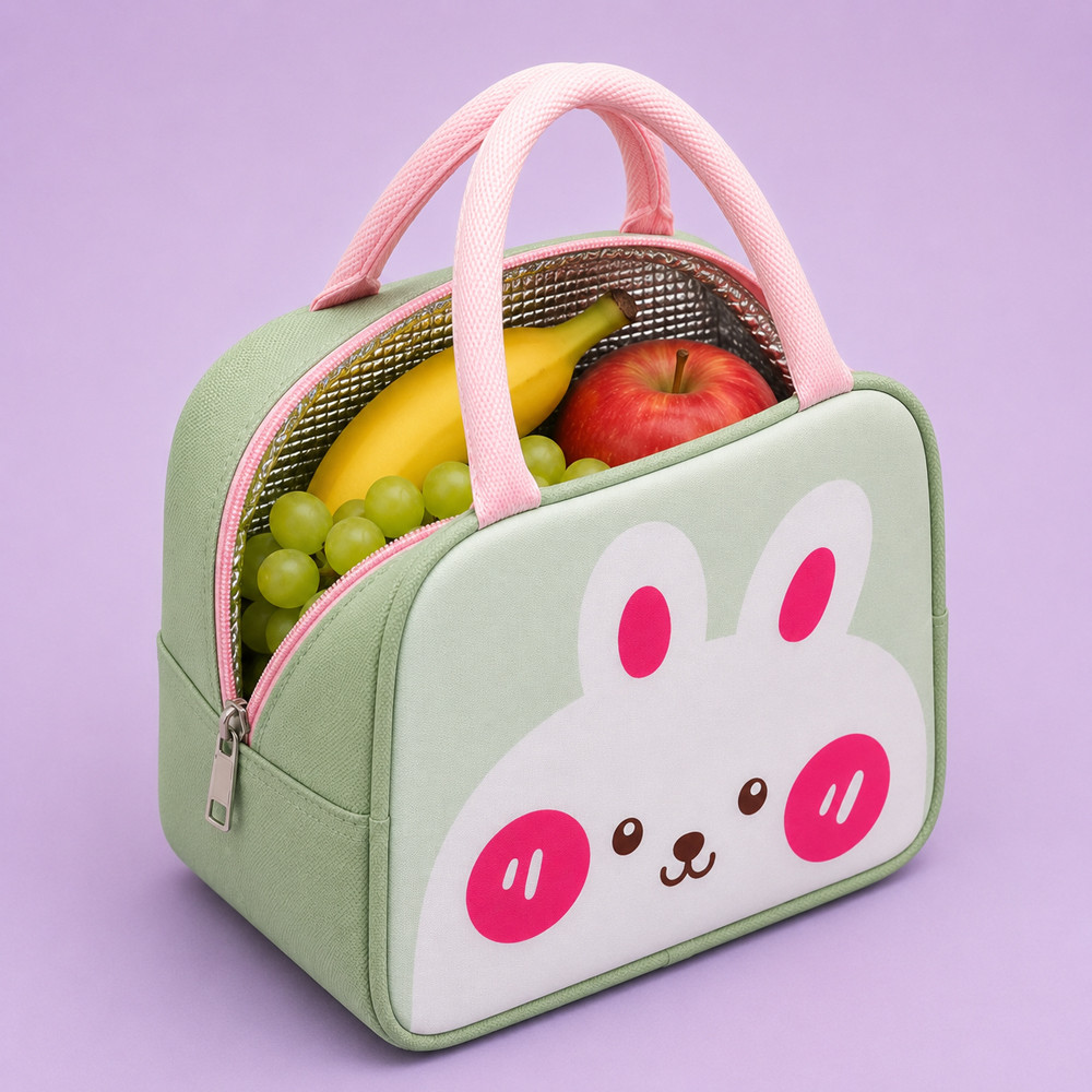 Lancheira Bolsa Térmica Cinza Coelhinho Conserva Quente e Frio Para Bebês e Crianças