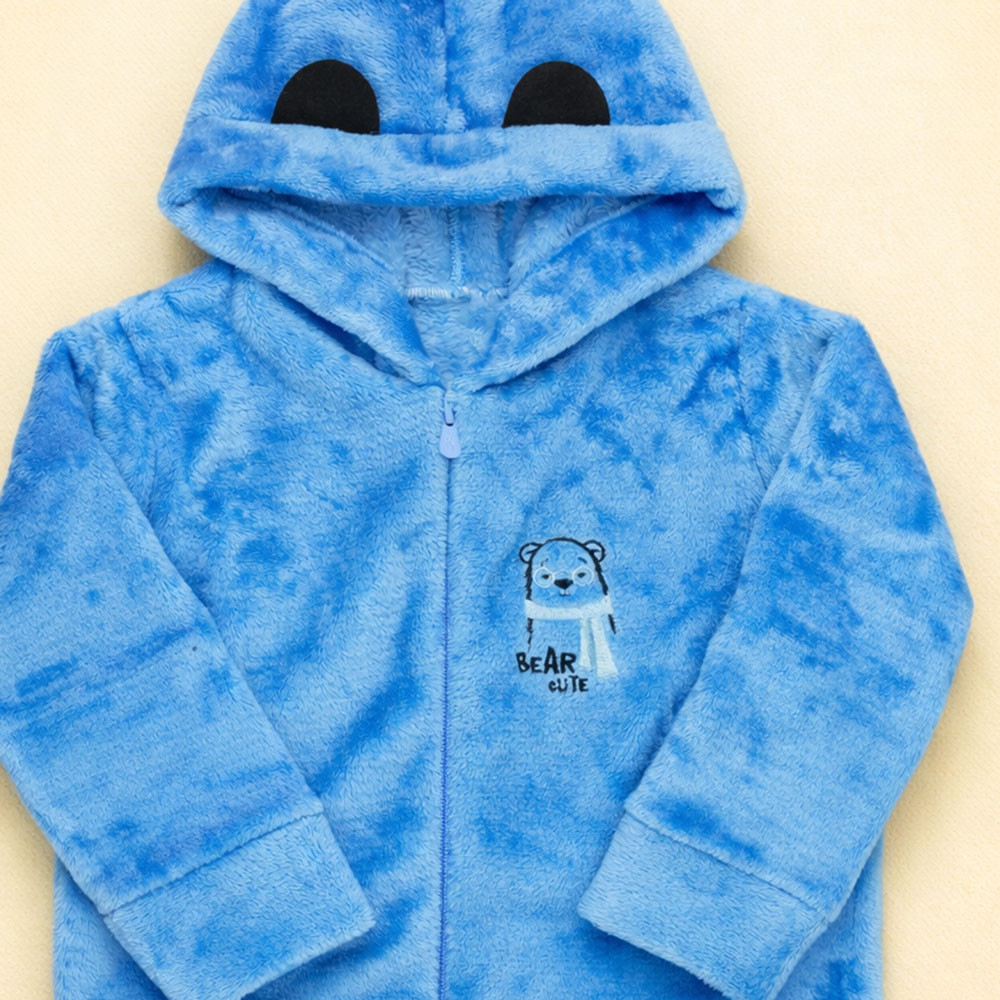 Jaqueta de Inverno Fleece Macio com Capuz Menino Infantil Até 3 anos Azul 
