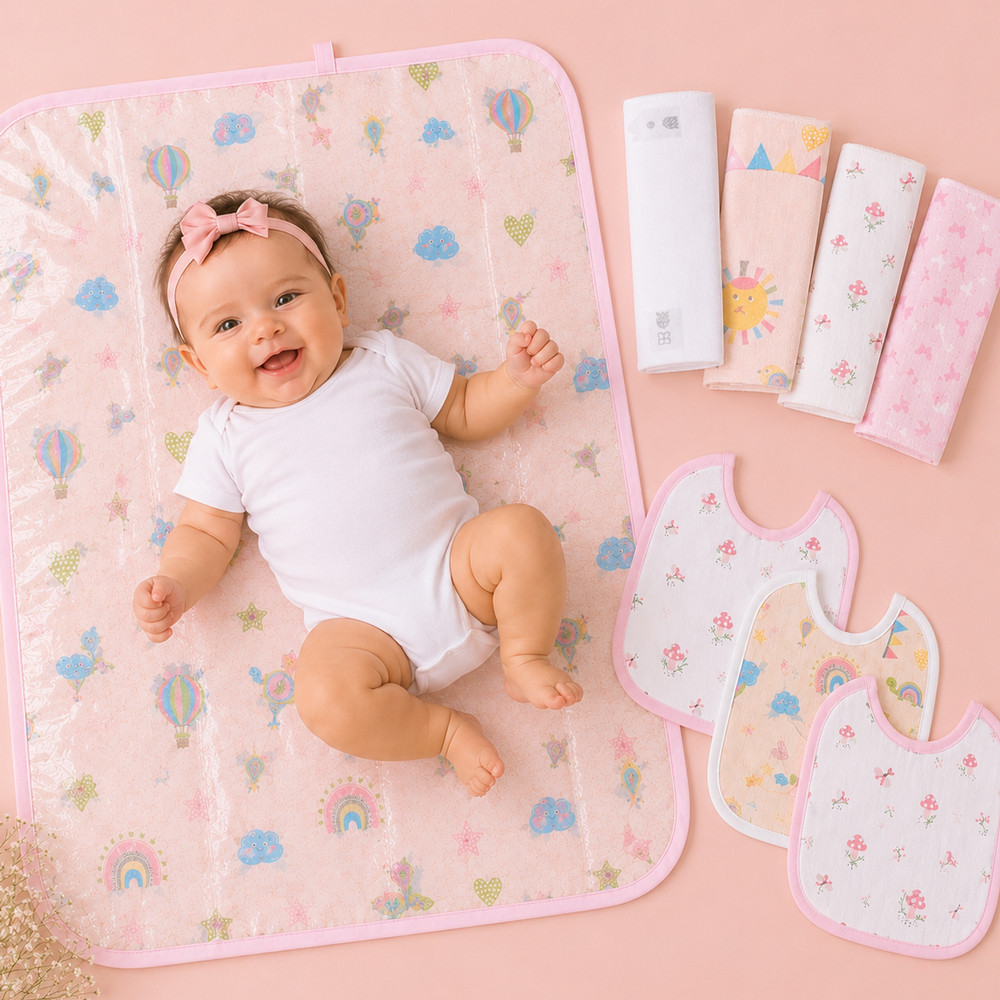 Kit Troca E Higiene Karinho 8 Peças Trocador Portátil Impermeável 75x45cm Solzinho