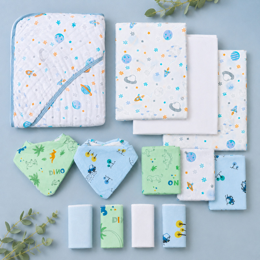 Kit Enxoval Bebê 13 Peças Estampa Planetas: O Presente que Toda Mamãe Sonha 