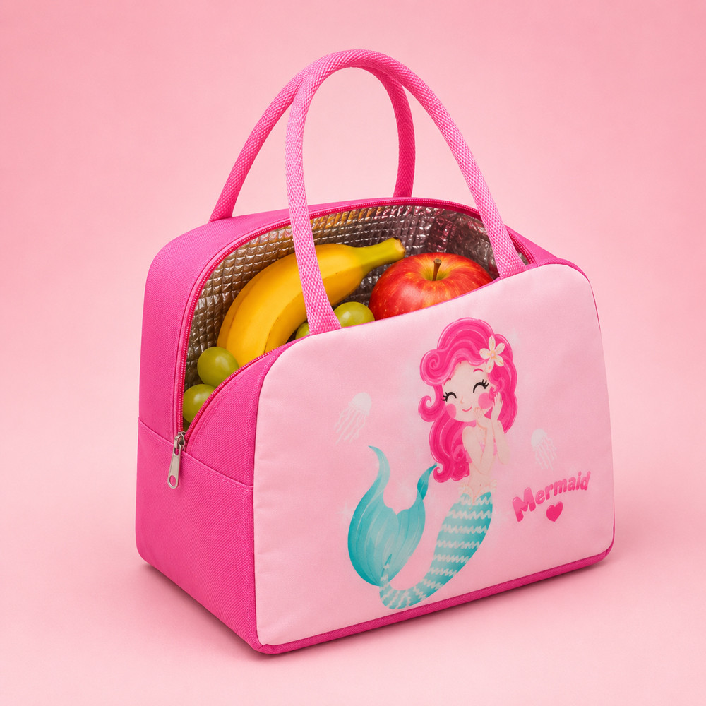 Lancheira Bolsa Térmica Pink Sereia Conserva Quente e Frio Para Bebês e Crianças