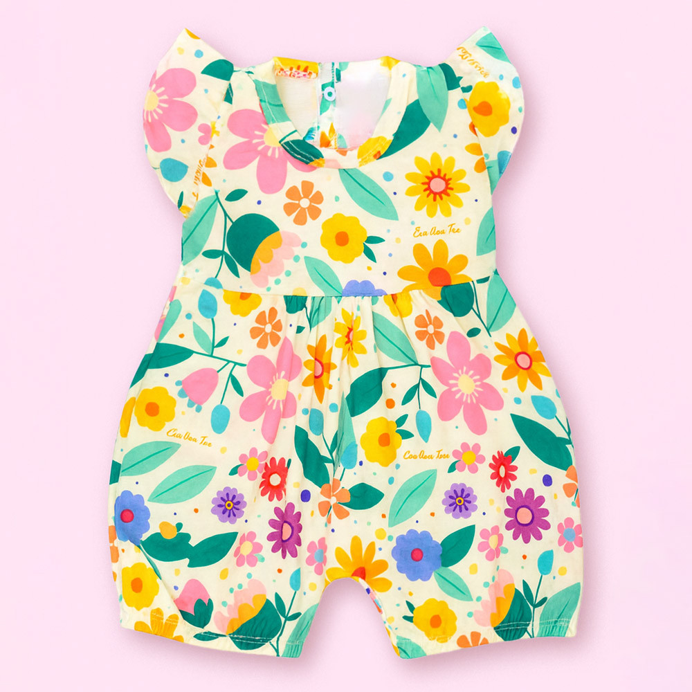 Macacão Curto Minimalista Folha 100% Algodão Para Bebê Menina