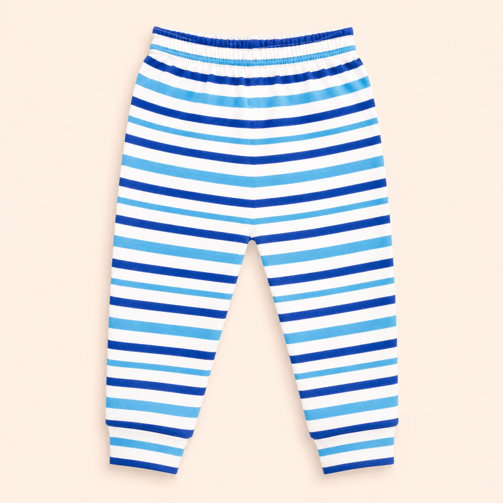 Calça Infantil Tecido Macelin Estampado Listrado Azul De 12 A 24 Meses