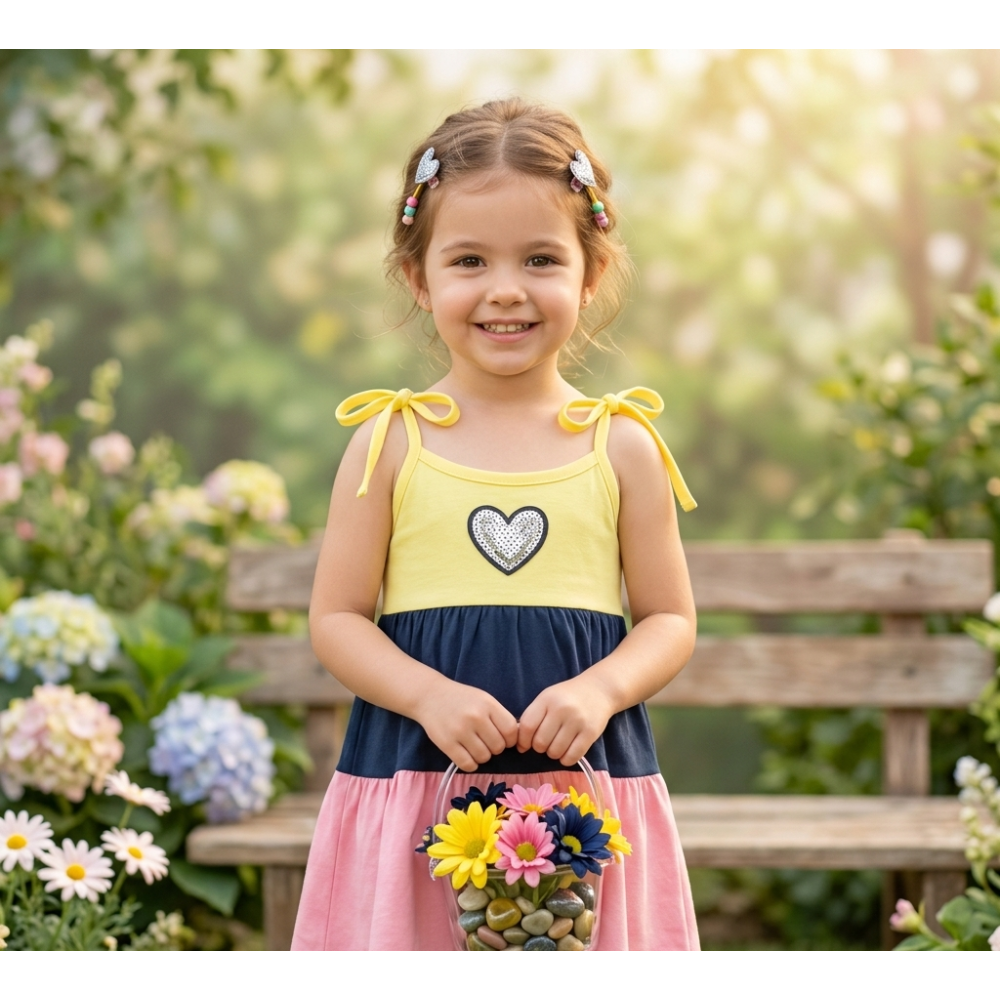 Vestido Infantil de Malha Três Marias Coração - Conforto e Frescor para o Dia a Dia