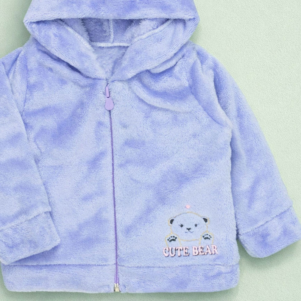 Blusa Capuz Orelinha Em Fleece Bebê Menina Inverno Lilás 
