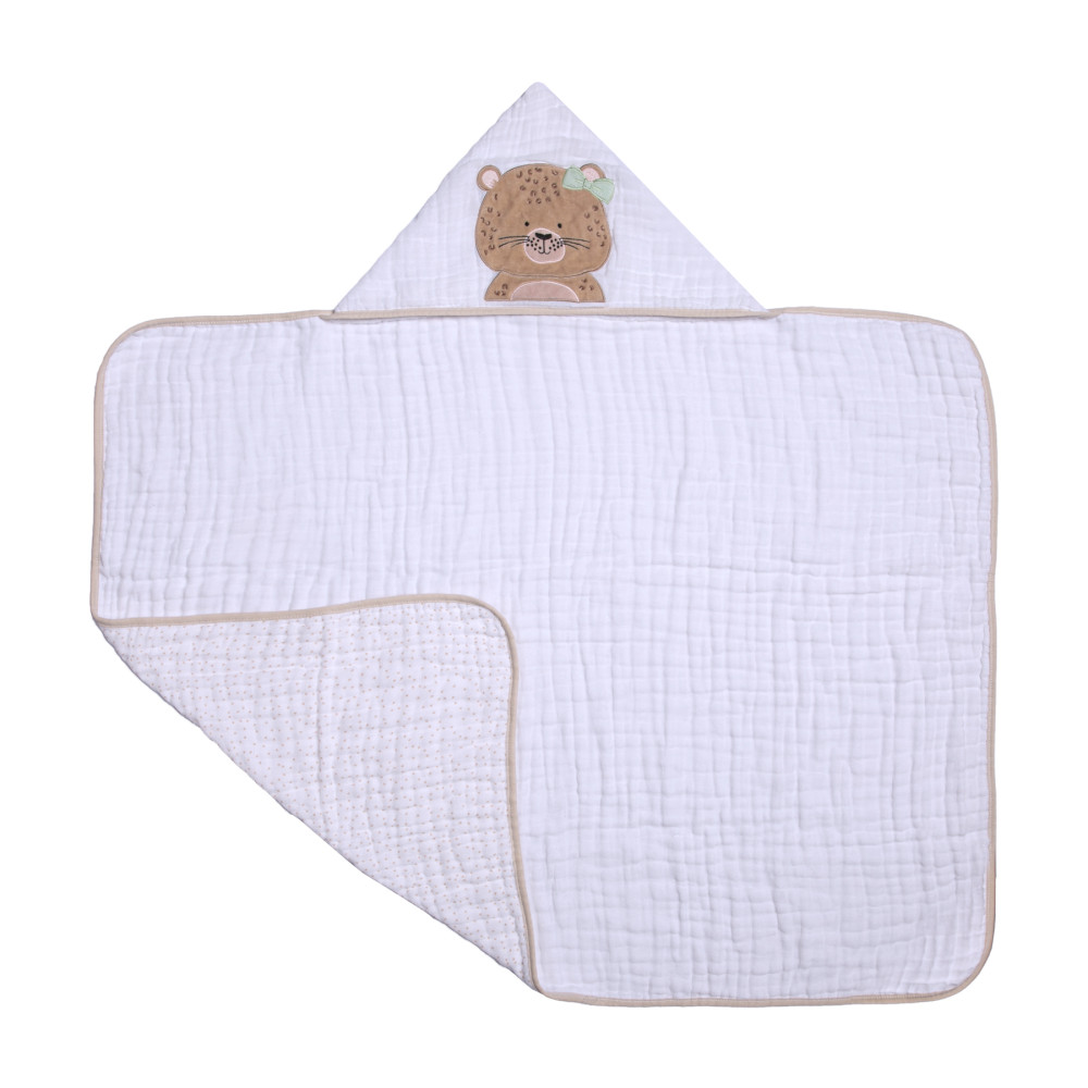 TOALHA COM CAPUZ FRALDA SOFT PARA BEBÊ 90CM X 75CM ONCINHA BEGE