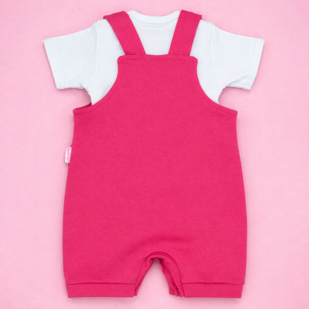 Conjunto Jardineira Nozinho e Body em Algodão Pink Para Bebês até 12 meses