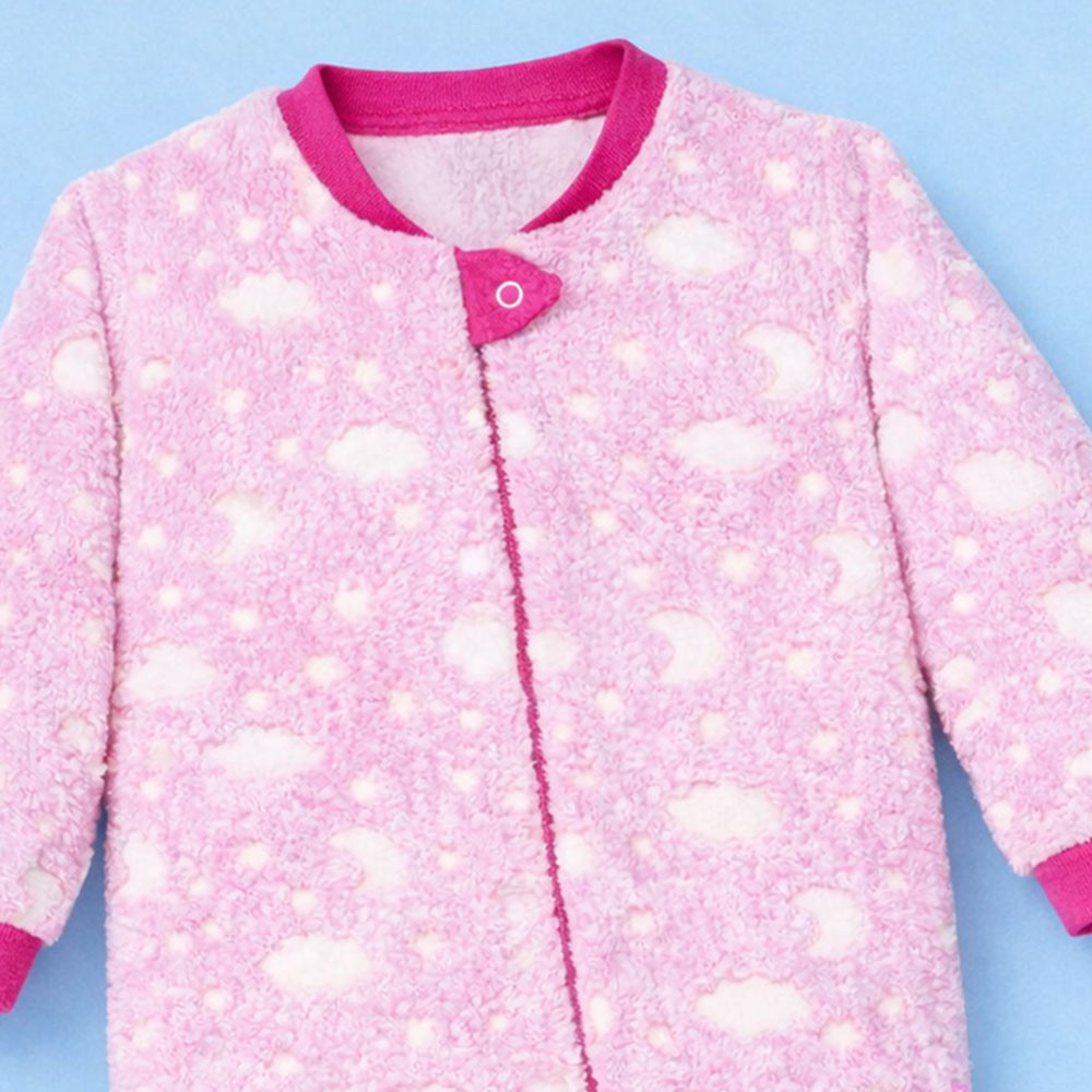 Macacão Infantil Peluciado Quentinho Brilha no Escuro e Pé Antiderrapante Pink Lua 