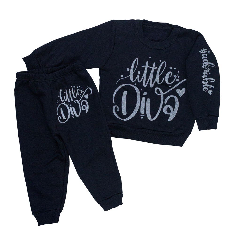 Conjunto Moletom Bebê Menina Inverno Estampado Preto