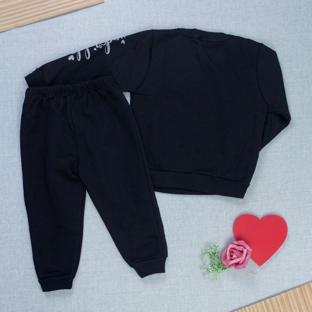 Conjunto Moletom Bebê Menina Inverno Estampado Preto