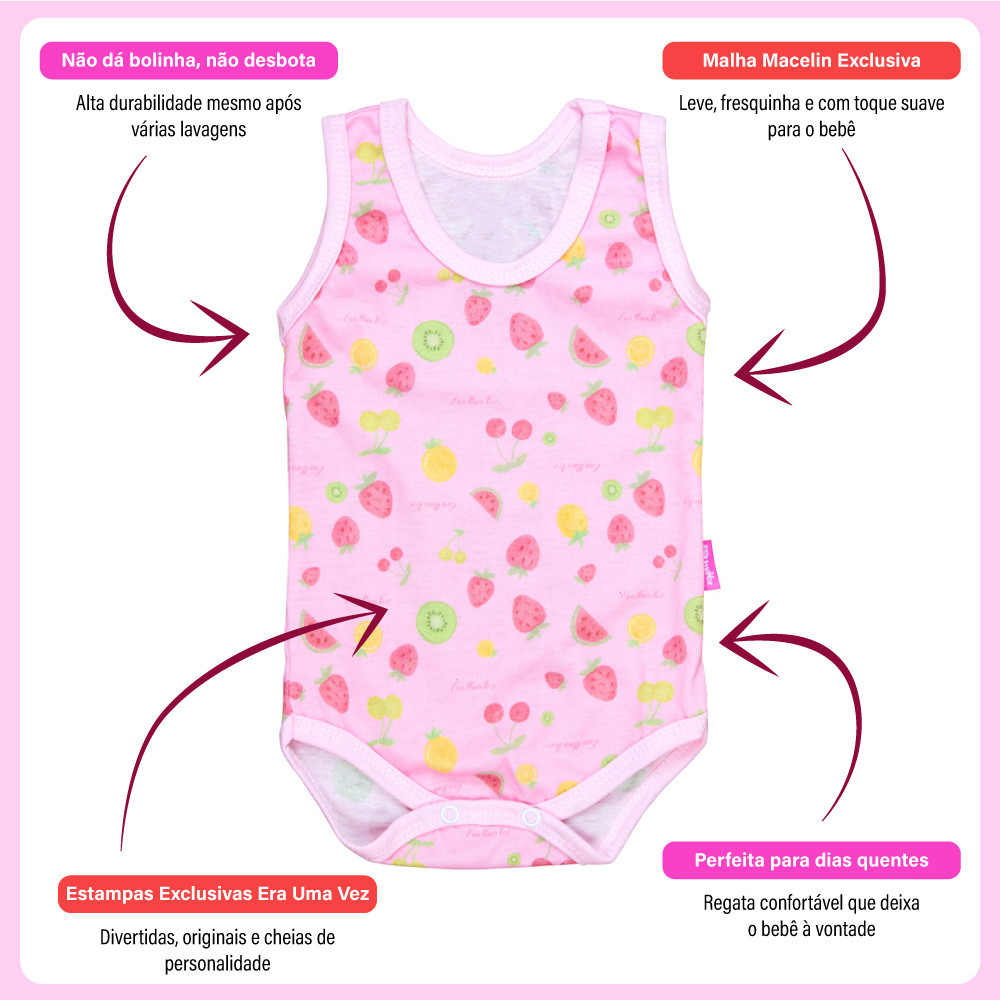 Body Regata Para Bebê Malha Macelin Fresquinha Dino