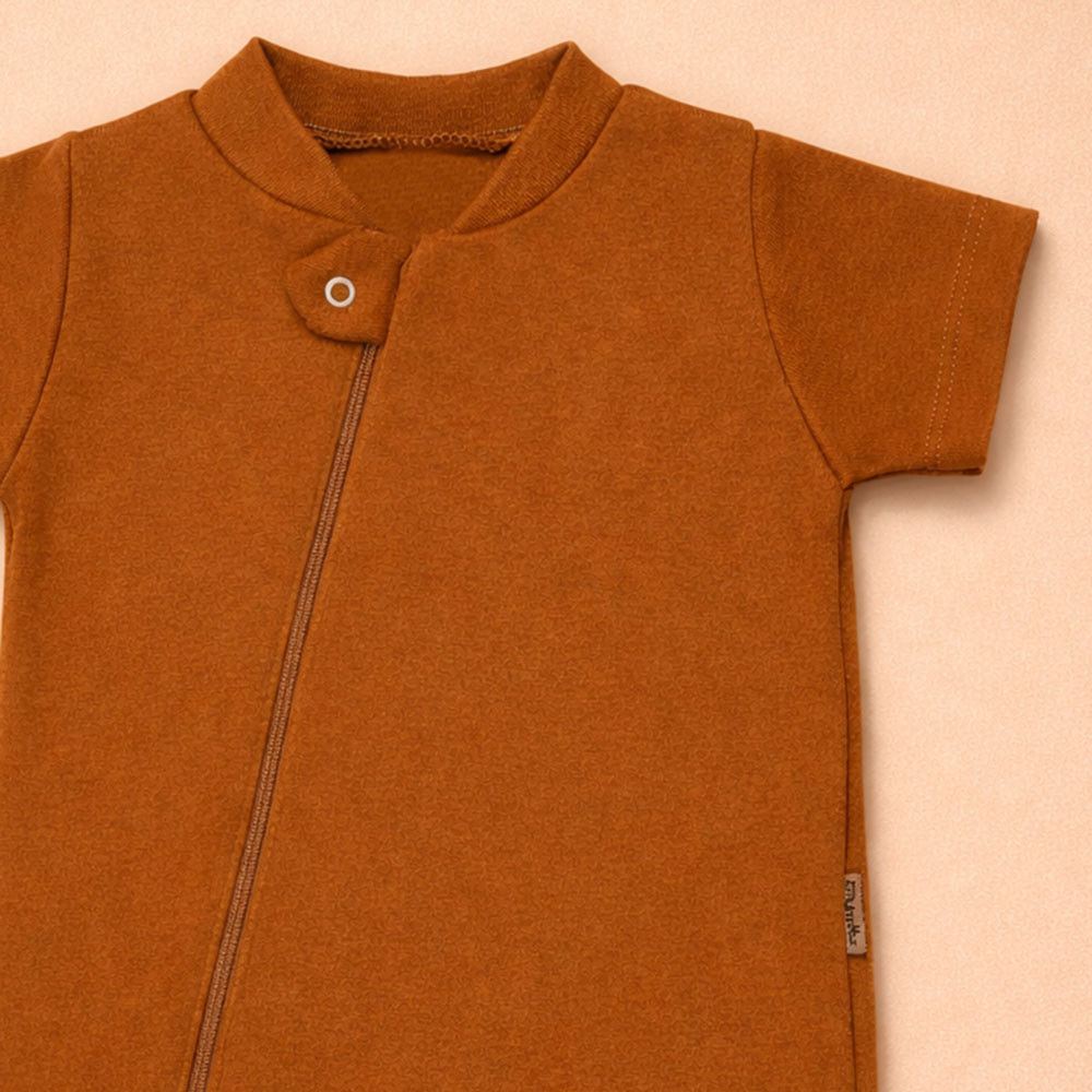 Macacão Romper 100% Algodão com Zíper Marrom Unissex - Estilo e Conforto para Bebês