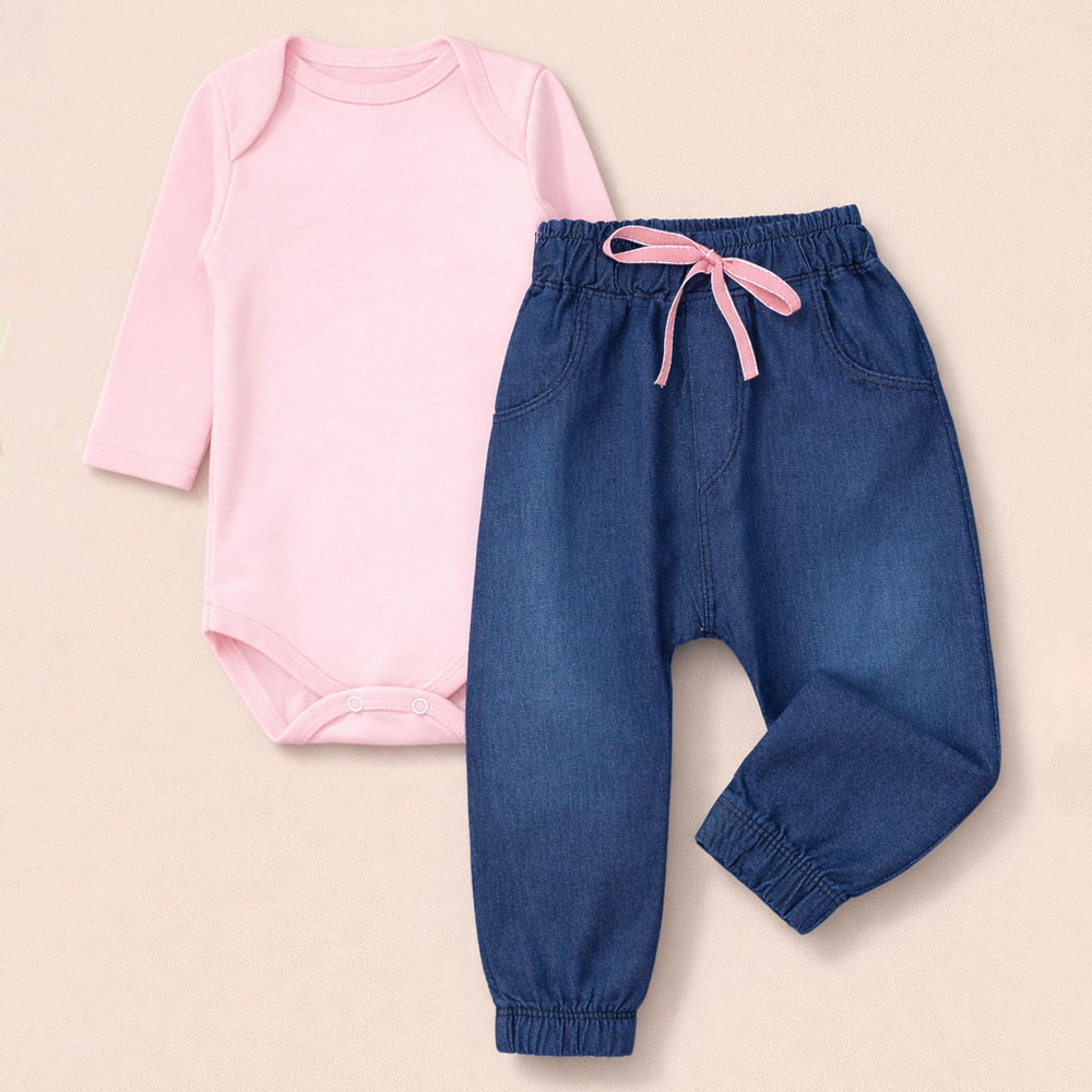 Conjunto 2 Peças Look Para Passeio Com Bebê Conforto Até 12 Meses Rosa Claro 