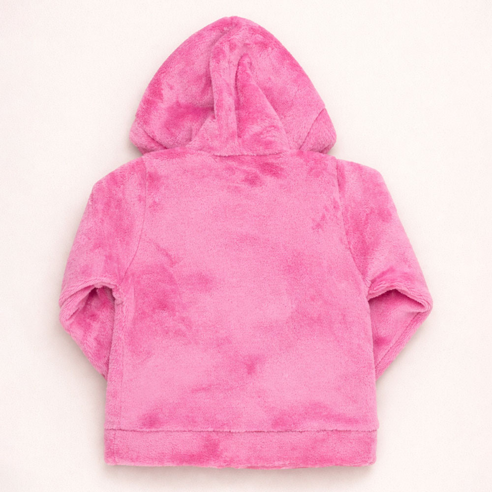 Blusa Capuz Orelinha Em Fleece Bebê Menina Inverno Rosa