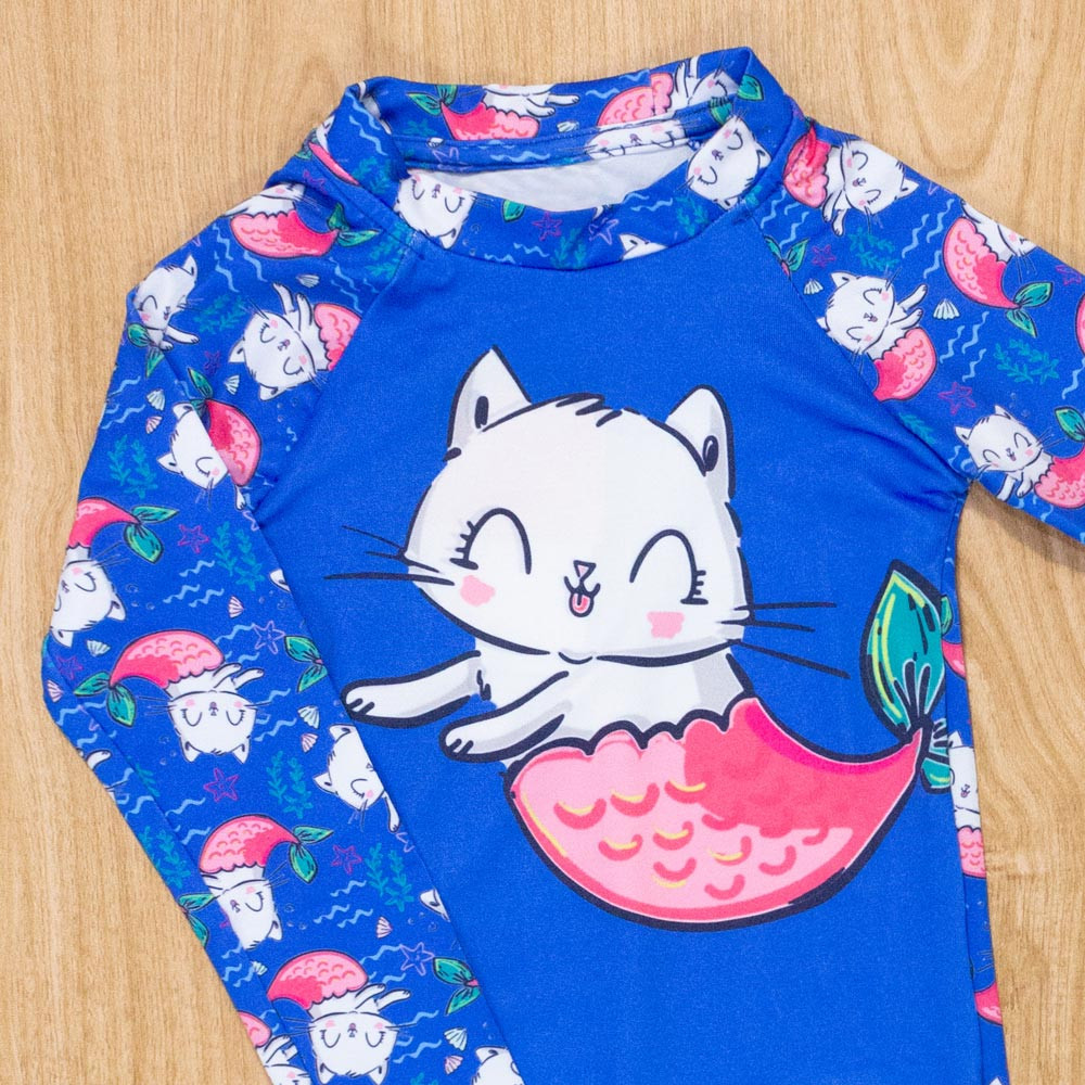 Biquini Infantil Gatinha Sereia Conjunto com Proteção UV50+