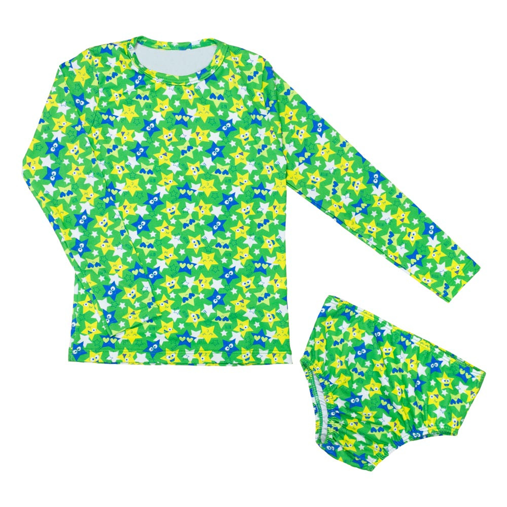 Biquini Infantil UV50+ Praia e Piscina Estrelinhas Verde