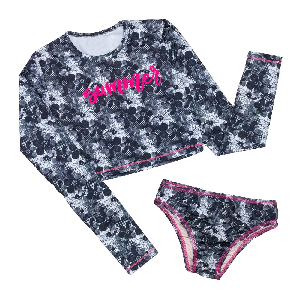 Conjunto Curto Biquini Infantil Proteção UV50+ Flor Praiana