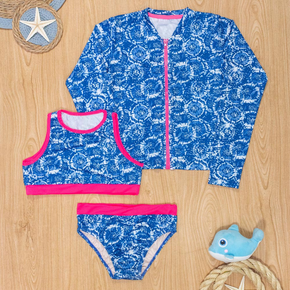 Conjunto Biquini com Jaqueta UV50+ para Praia e Piscina