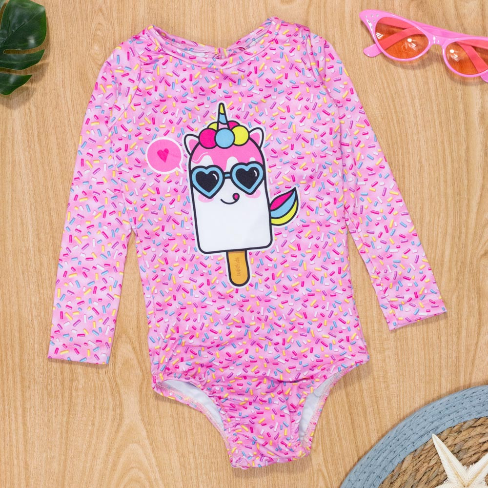 Maiô Infantil Moda Praia com Proteção UV50+ Rosa Claro