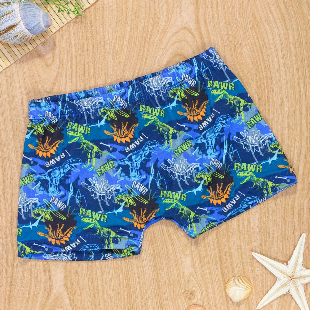 Sunga Boxer Dino Rawr Azul para Praia Proteção UV