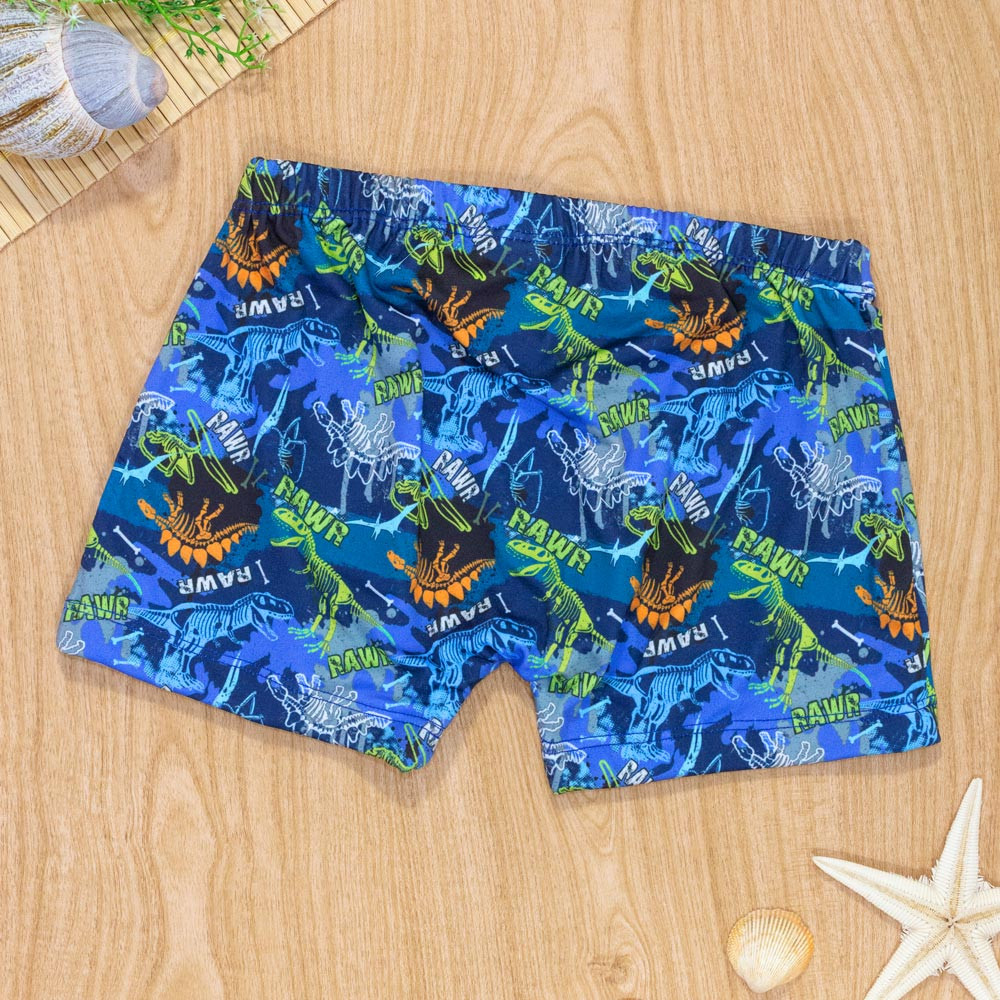Sunga Boxer Dino Rawr Azul para Praia Proteção UV