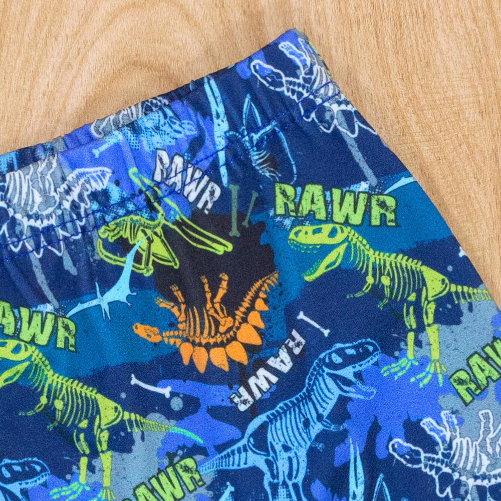 Sunga Boxer Dino Rawr Azul para Praia Proteção UV