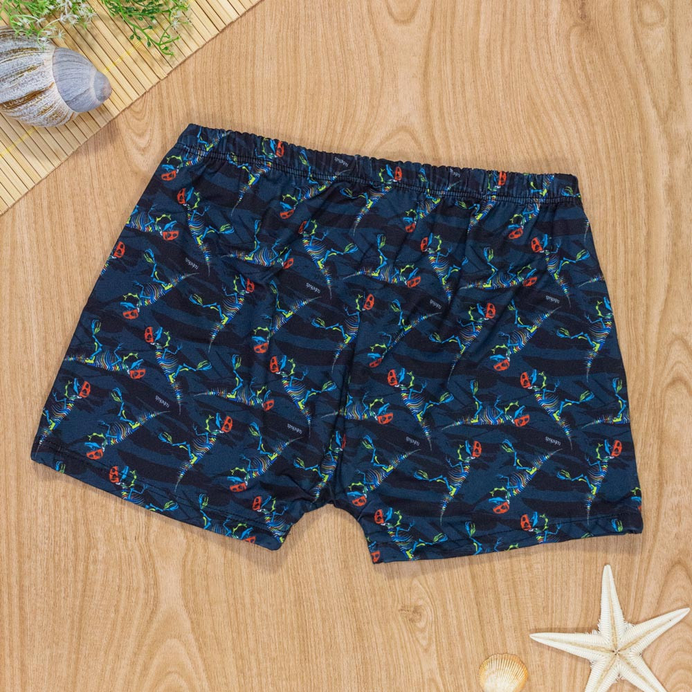 Sunga Praia Boxer Infantil Menino Esqueleto Dino Preto