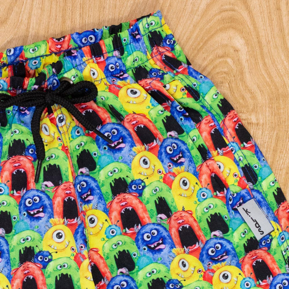 Shorts de Praia Infantil Monstrinhos Coloridos Proteção UV