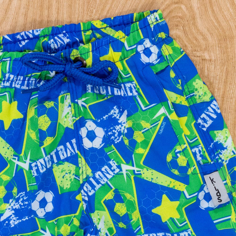 Shorts Surf Praia Menino Futebol Bola Azul e Verde