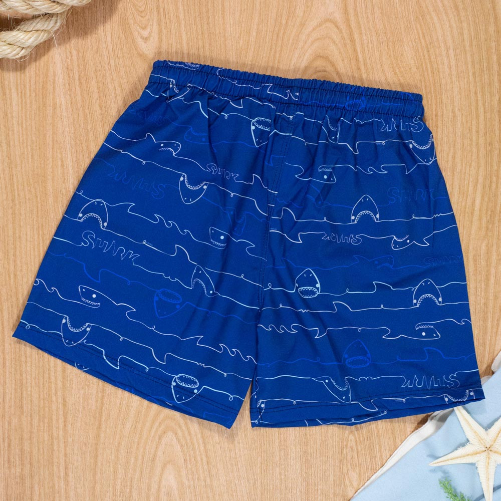 Shorts Praia Surf Tubarão no Mar para Meninos Azul Escuro