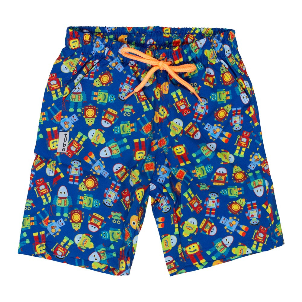 Bermuda Praia Infantil Robôs Alegres Azul Menino