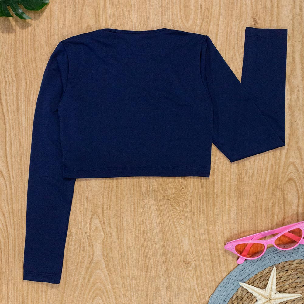 Cropped Infantil de Praia e Piscina com Proteção UV Marinho