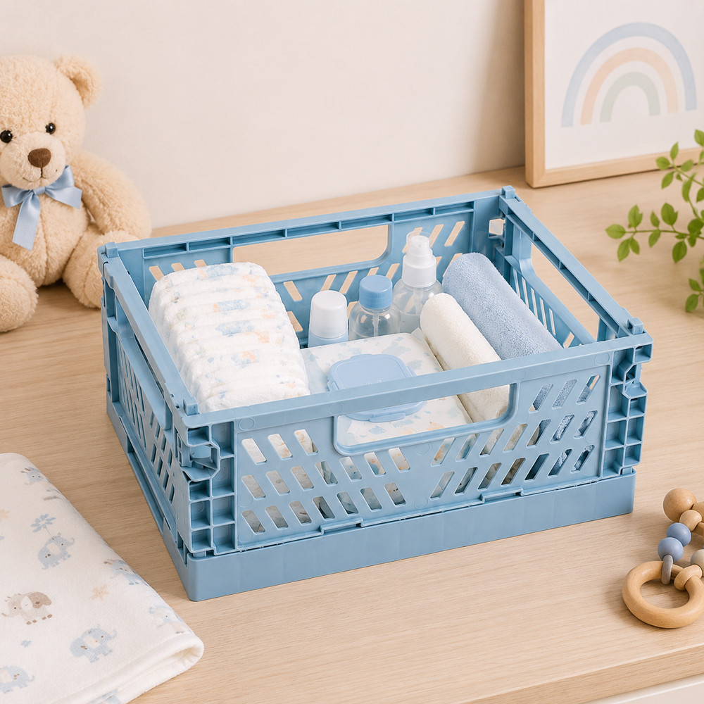 Cesto Organizador Multiuso Dobrável Para Fraldas; Roupinhas e Brinquedos Azul 
