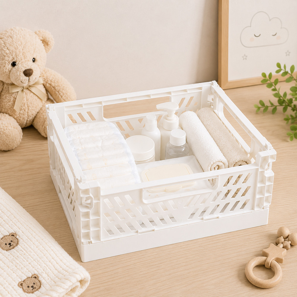 Cesto Organizador Multiuso Dobrável Para Fraldas; Roupinhas e Brinquedos Branco