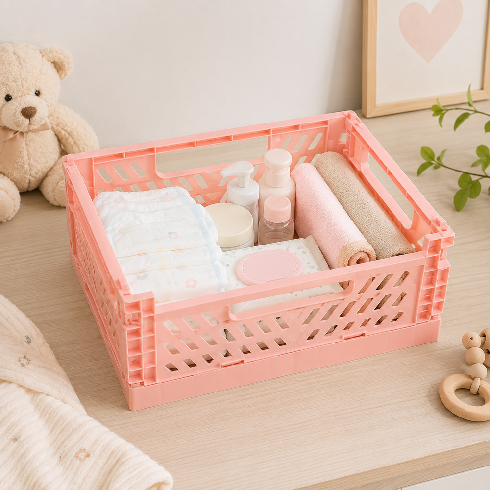 Cesto Organizador Multiuso Dobrável Para Fraldas; Roupinhas e Brinquedos Rosa