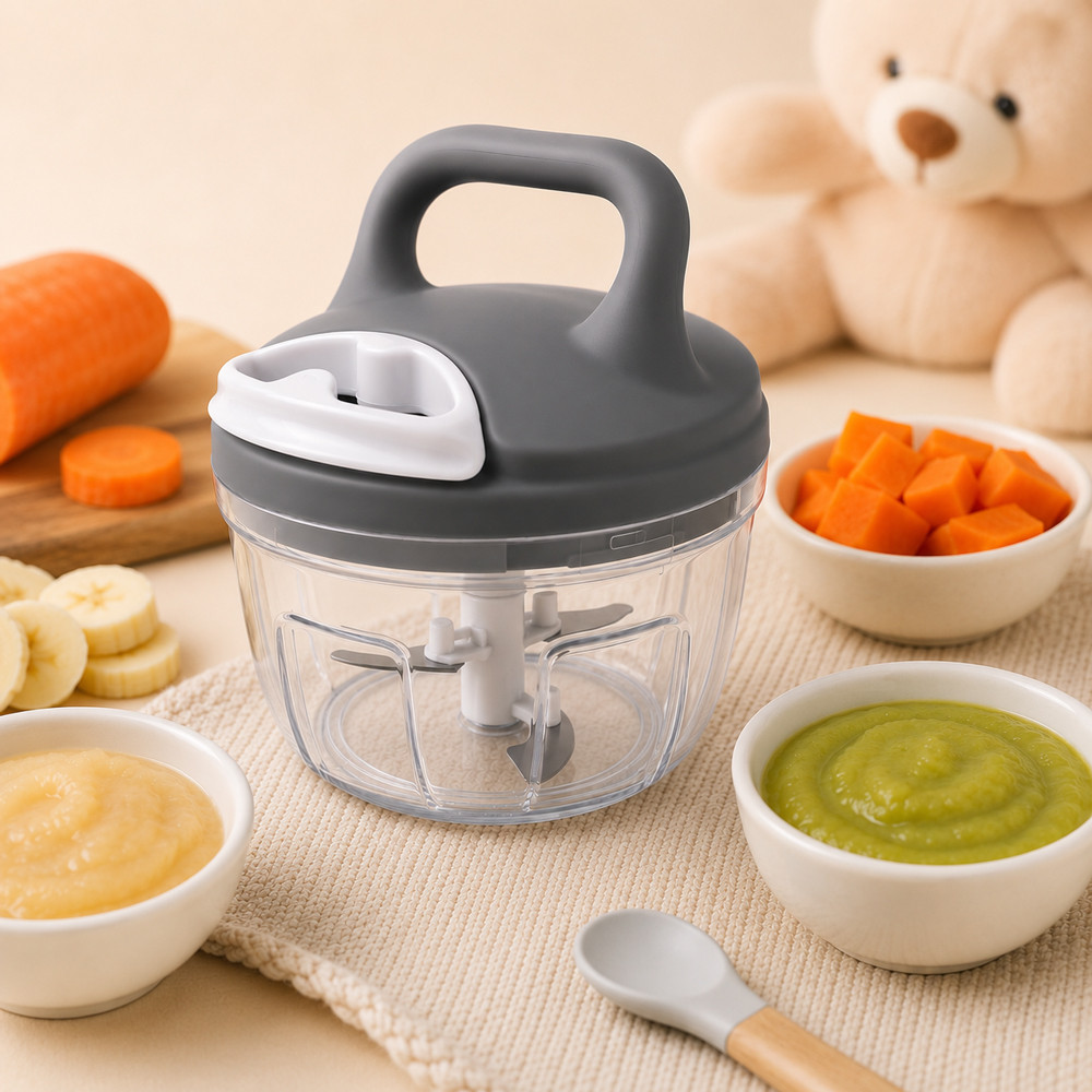 Mini Processador Manual 650ml Papinha do Bebê e Temperos Cinza