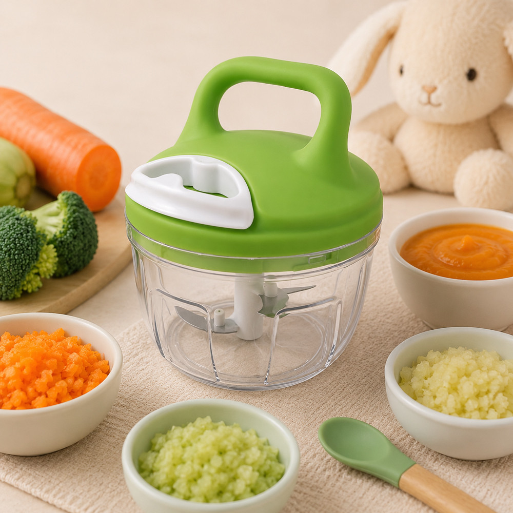 Mini Processador Manual 650ml Papinha do Bebê e Temperos Verde