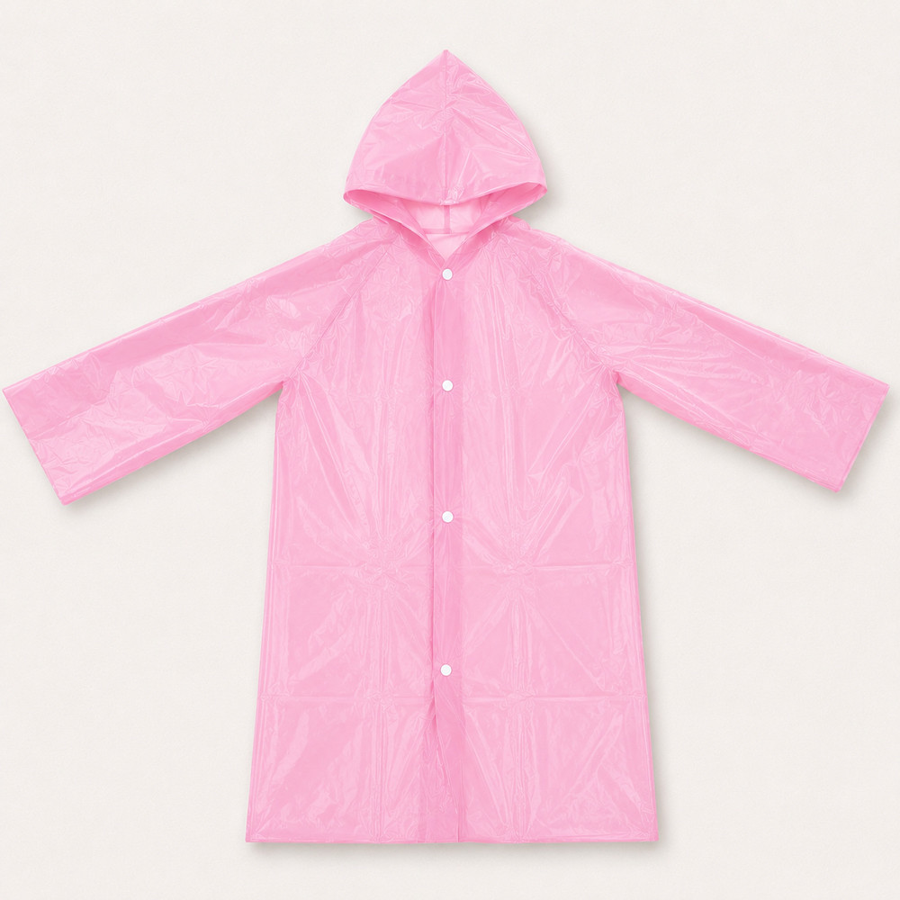 Capa de Chuva Rosa Infantil Impermeável com Capuz e Botões 50x80cm de 3 a 8 Anos 