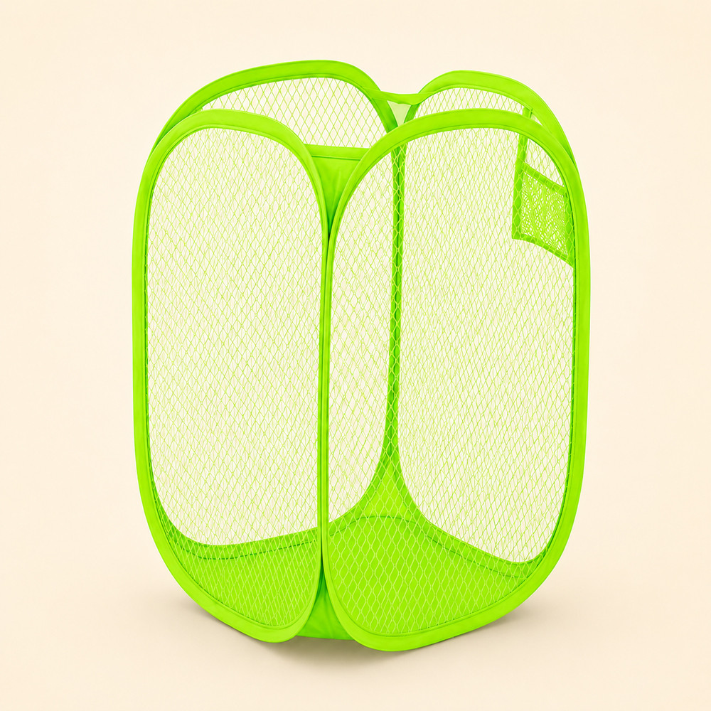 Cesto Telado Dobrável Verde Multiuso 30x46cm Roupa Suja Brinquedos e Organização